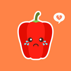 Cute and kawaii red paprika. Healthy Food concept. Pepper with emoji Emoticon. Cartoon characters for kids coloring book, colouring pages, t-shirt print, icon, logo, label, patch, sticker, vegan or 