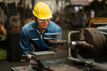 Professional asian worker team, quality control, stand maintenance, talk in the Warehouse factory. Team Engineer Factory operator Operating meetings