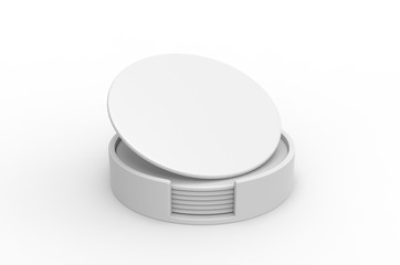 Blank promotional coaster with holder for branding, 3d render illustration.