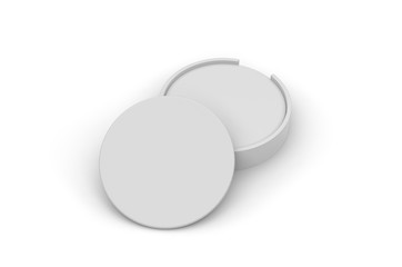 Blank promotional coaster with holder for branding, 3d render illustration.