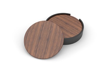 Blank promotional coaster with holder for branding, 3d render illustration.