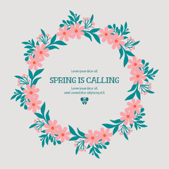 Romantic spring poster design, with beautiful leaf and wreath frame. Vector