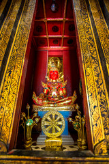 Fototapeta premium Wat Phumin-Nan:10 August In 2019, the atmosphere inside the church of the temple,tourists come to see the beauty and make merit while traveling in the Mueang district. Nai Wiang,Nan Thailand