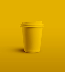 Composition of coffee paper cup setup for yellow background