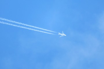 Airplane in blue sky background