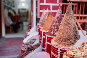 Exotic spices on moroccan street market.
