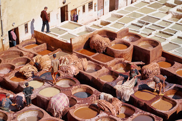 Tanneries of Fes, Morocco, Africa Old tanks of the Fez's tanneries with color paint for leather, Morocco, Africa.