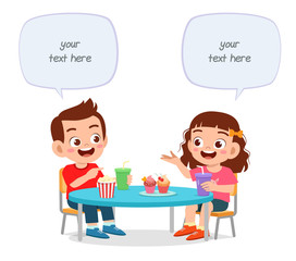 happy cute little kids boy and girl lunch together