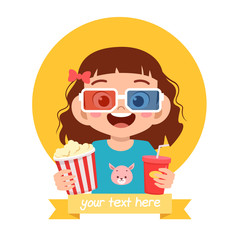 happy cute little kid girl watch movie