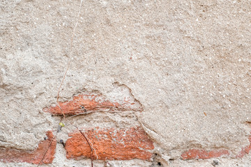 Empty Old Brick Wall Texture ,  Grunge Red Stonewall Background. Shabby Building Facade With Damaged Plaster