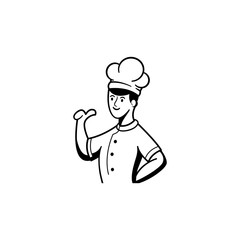 young chef good thumb up hand silhouette retro style vector illustration