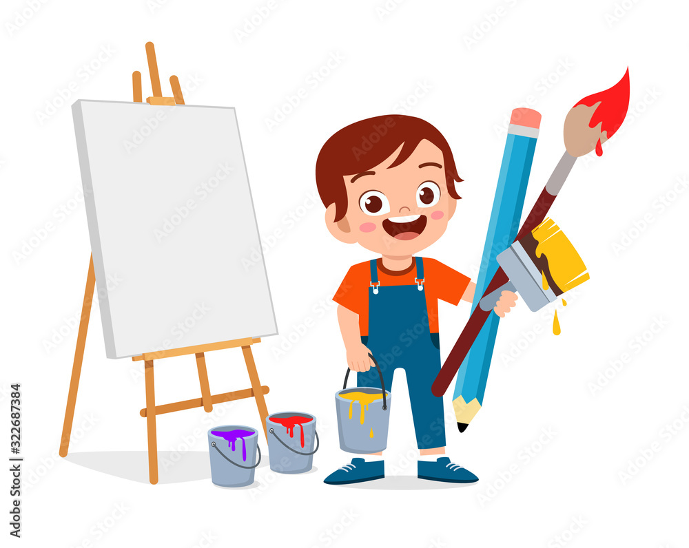 Canvas Prints happy cute little kid boy paint artist