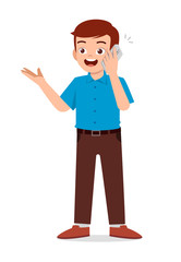 happy good looking adult man use phone