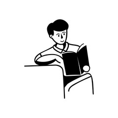 young male reading sit on sofa silhouette retro style vector illustration