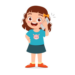 happy cute little kid girl use phone