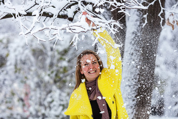 Blonde girl in winter square