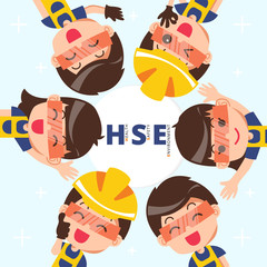 Construction workers and engineers team working together : Work Safety : Safety first Concept.vector illustration