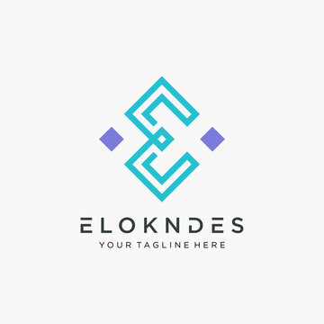 E letter logo design with line concept. Vector design template elements for your application or corporate identity. technology and digital concept. - vector