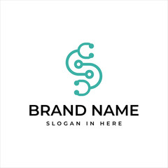 stethoscope with making S letter vector logo design illustration