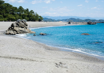 Blue waters of Katsurahama beach, a famous scenic spot on the outskirts of Kochi city - Kochi prefecture, Japan;