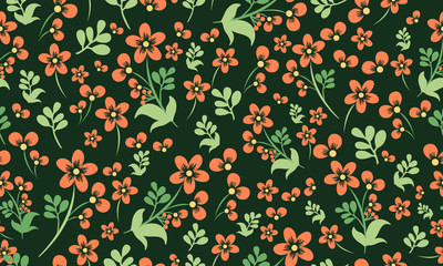 Seamless spring flower pattern background, with leaf and floral simple drawing.