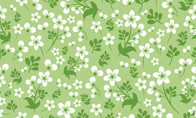Seamless spring flower pattern background, with leaf and floral simple drawing.