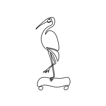 recommend clip art: Heron on a skateboard, continuous line drawing, small tattoo, print for clothes and logo design, emblem or logo design, silhouette one single line, isolated abstract vector illustration.