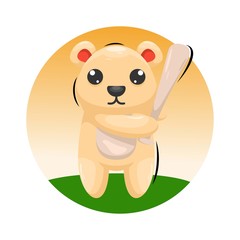 CUTE BEAR WITH BASEBALL SPORT CARTOON VECTOR