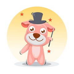 CUTE DOG WITH MAGICIAN CARTOON VECTOR