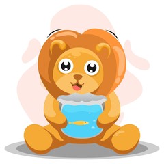 CUTE LION WITH THE FISH CARTOON VECTOR