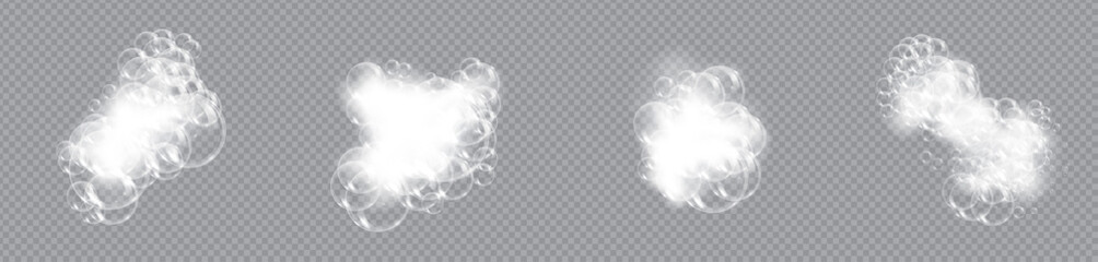 Bath foam soap with bubbles isolated vector illustration on transparent background. Set of shampoo and soap foam lather vector illustration.