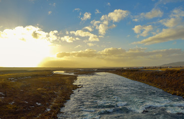 Icelandic river sunset 
