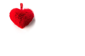 Heart. One fluffy red heart lies on a white isolated background. Valentine's day and Birthday.