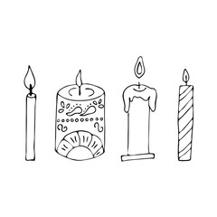 Hand drawn candles isolated on white background vector illustration.