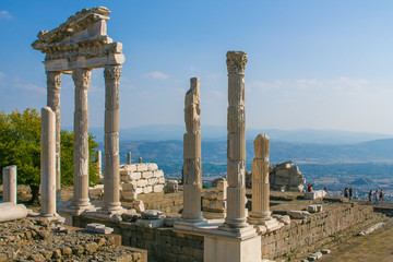 columns and ruins of an ancient Roman temple on the mountain in Turkey