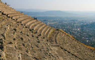 View from the ruins of the ancient Roman amphitheater on the modern world