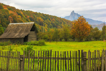 Small wooden house in the mountains of the Caucasus