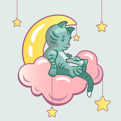 kitten sleeps on a cloud for children
