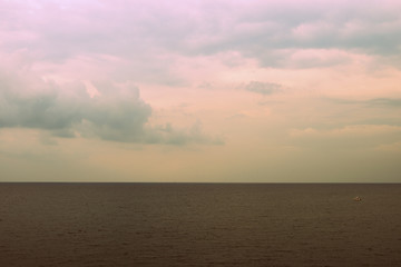 Mediterranean seascape near the city of Cefalu on the Sicily island, Italy. Retro style toned