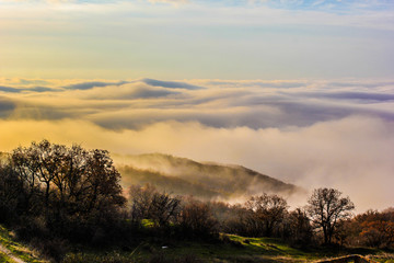 Rising mist in the valley of ghosts. Demerdji, Crimea