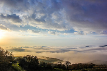 Rising mist in the valley of ghosts. Demerdji, Crimea