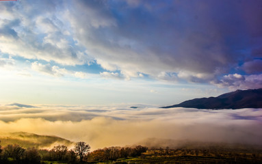 Fototapeta na wymiar Rising mist in the valley of ghosts. Demerdji, Crimea
