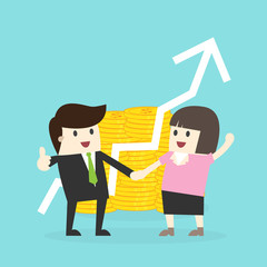 Partnership Concept. Business  Handshake  with Financing of creative projects and money bag and graph