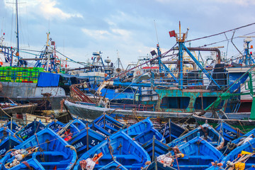 Fishing boats docked in the old port of Essaouira
