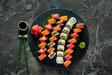 sushi on the marble background