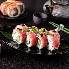 sushi on the black background