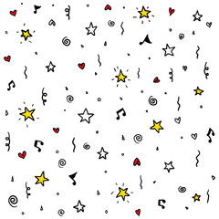 Hand drawn doodle party background.Happy mother day, birthday, Valentine s day and holidays.Vector EPS 10.