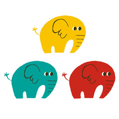 シンプルなゾウのキャラクター　３つのカラーバリエーション