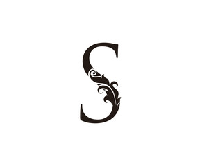 Fototapeta premium Classic S Letter Logo. Black Floral S With Classy Leaves Shape design perfect for Boutique, Jewelry, Beauty Salon, Cosmetics, Spa, Hotel and Restaurant Logo. 