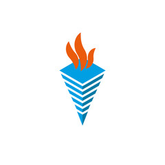 Logo torch with flames isometric shape symbol of fire or enlightenment.